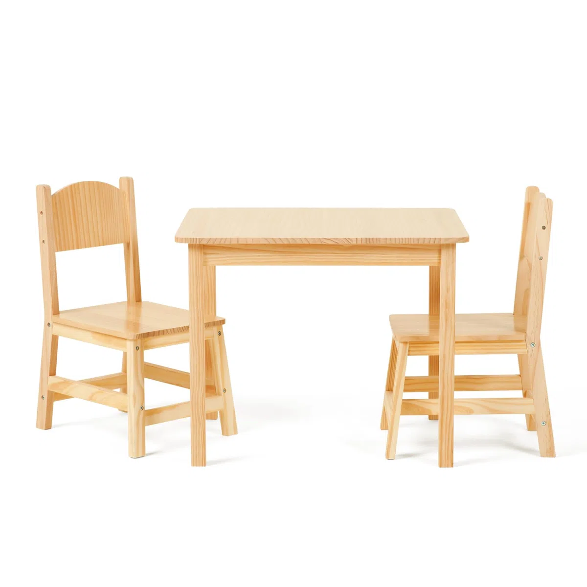 OOOK Kindertisch mit 2 Stühlen, Massivholz Kinder Tisch Stuhl Set, Kindersitzgruppe ab 3 Jahr für Kinderzimmer, Kindergärten