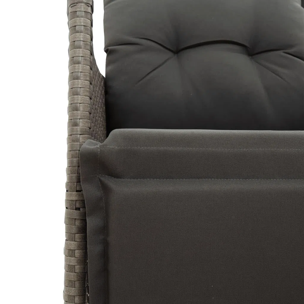 vidaXL Gartensessel Verstellbar mit Kissen, Gartenstuhl mit Stahlrahmen, Loungesessel für Außenbereich, Relaxsessel, Grau Poly Rattan
