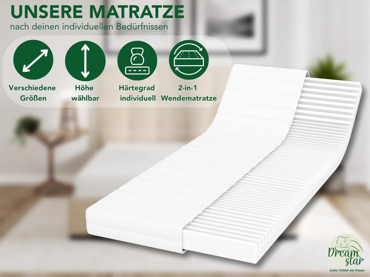 DREAMSTAR Easy Flex 7-Zonen Matratze 80x190 cm | H3&H4 | Ergonomische Kaltschaummatratze | Hypoallergen & Antibakteriell | Bezug abnehmbar & waschbar | Oeko-TEX® | (13cm, 80 x 190 cm)