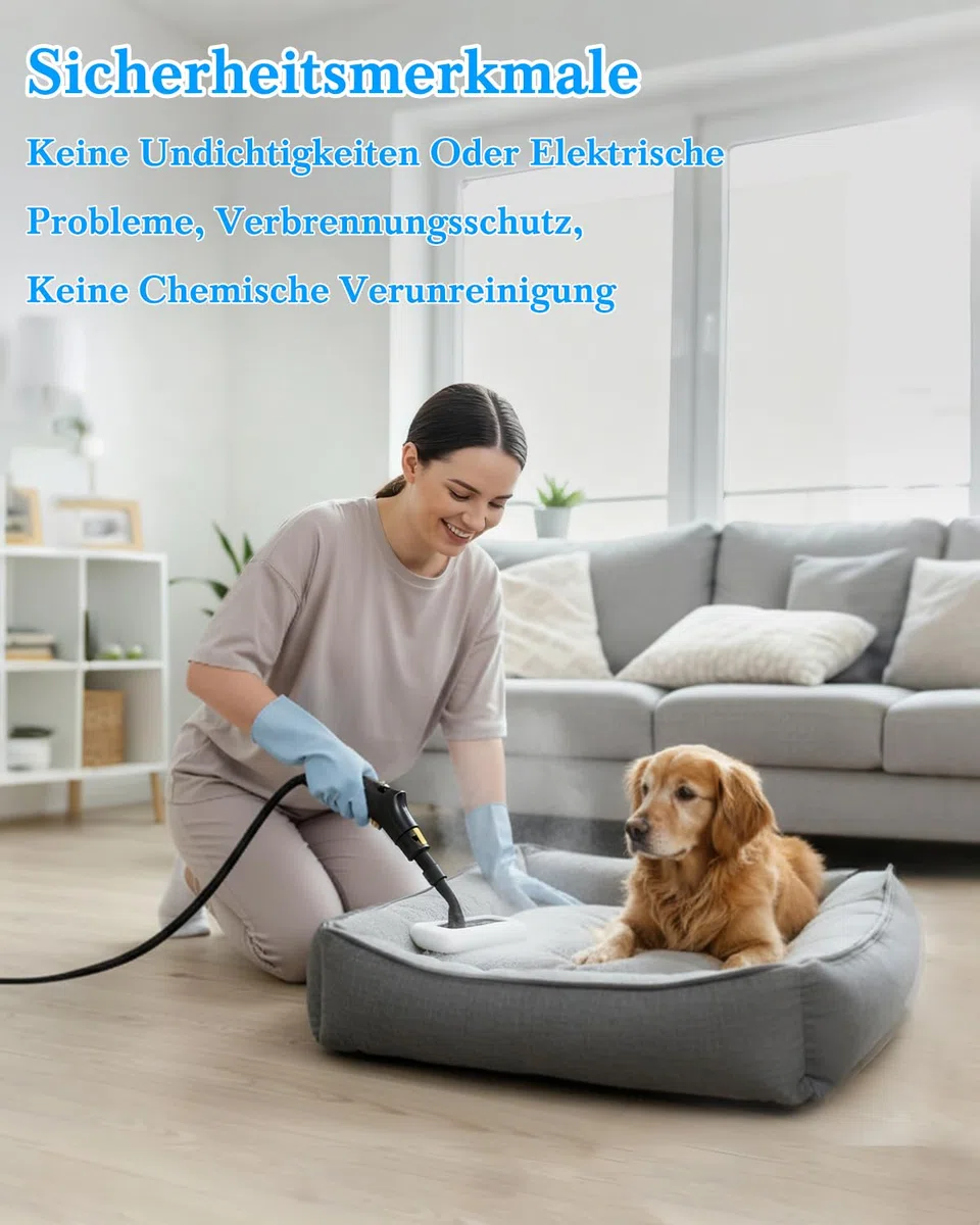 Dampfreiniger Handgerät für Alles - 2500W 6-Stufig Einstellbar, 1,6L Wassertank, 120 °C Dampf, 15s Aufheizzeit, Tragbar mit 10 Zubehörteilen, Dampfreinigung für Boden