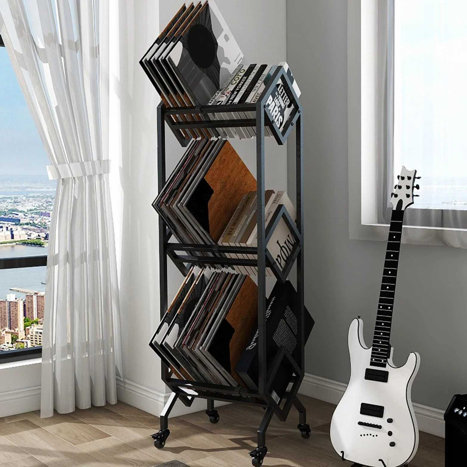 VEDECASA DJ Vinyl Record Schallplatten Plattenständer Regal Vinyl Regal mit 3-stöckiges Speicherhalter Rack LP Storage Display Ständer Regals Plattenspieler für Wohnzimmer Schallplattenständer