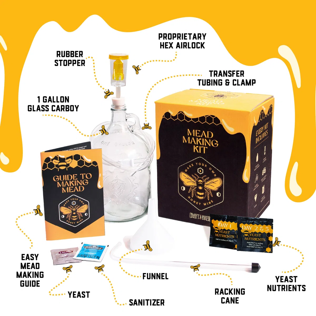 Craft A Brew Kit zur Herstellung von Met - Wiederverwendbar, Machen Sie Ihr Eigenes Met-Kit, Ergibt 1 Gallone