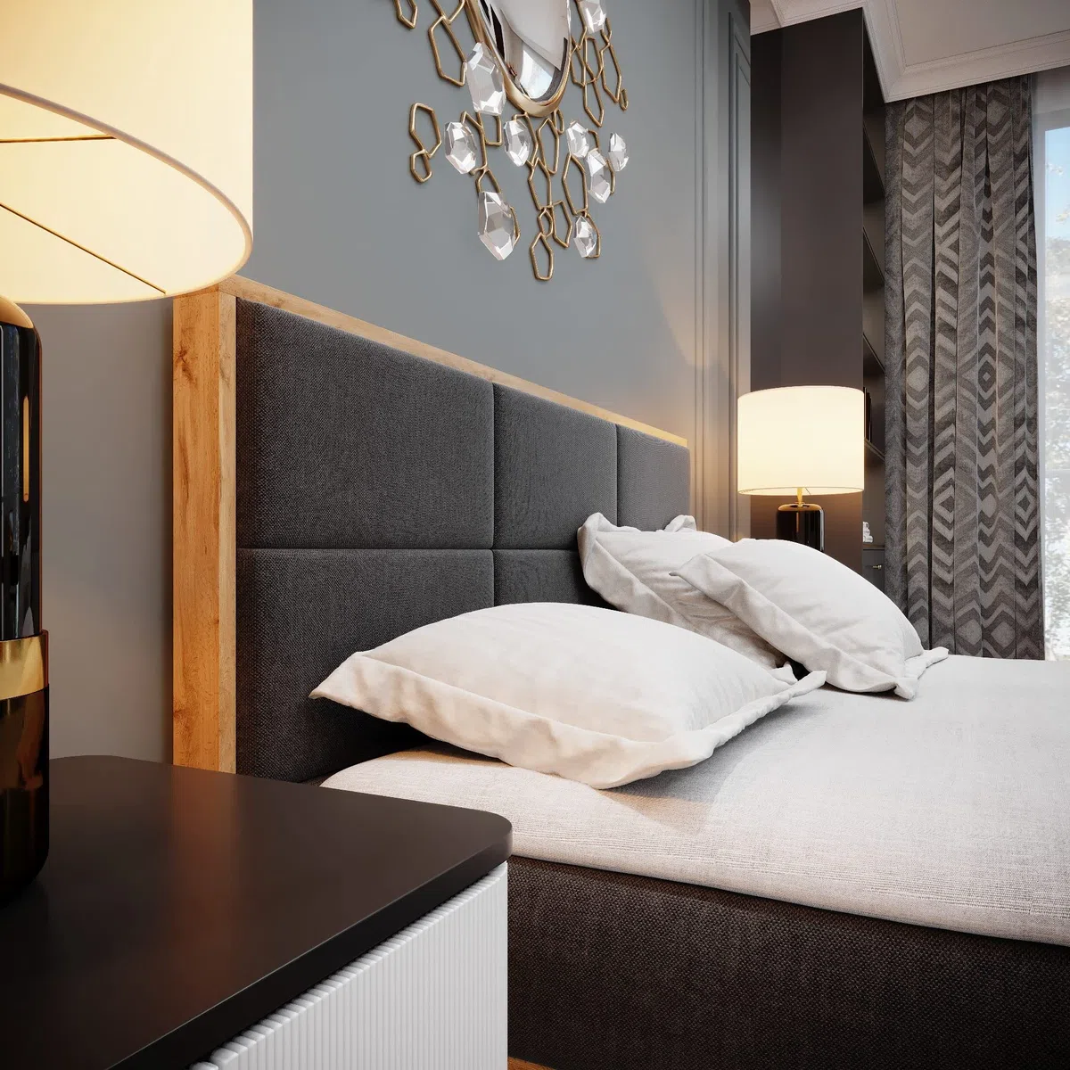 FURNISTAR Boxspringbett LOFT 1-180x200cm Schwarz. Doppelbett mit Bonellmatratze, Bettkasten, Topper, Kopfteil.