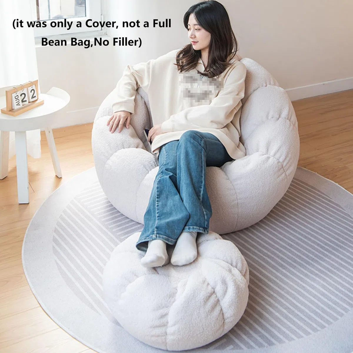 Lazy Lounger Sitzsack Stuhlbezug, Sessel aus ultraweichem Teddy-Stoff (ohne Füllstoff) Kürbis-Optik, Soft and Comfortable, Optimal Support for The Back 85 x 65 cm,Weiß