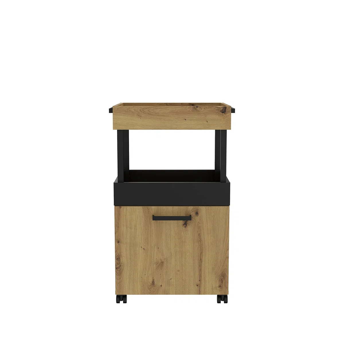 FORTE HOME BAR Barschrank mit Rollen und 1 Tür, Holzwerkstoff, Artisan Eiche / Schwarz matt, 50.2 x 88.5 x 41 cm
