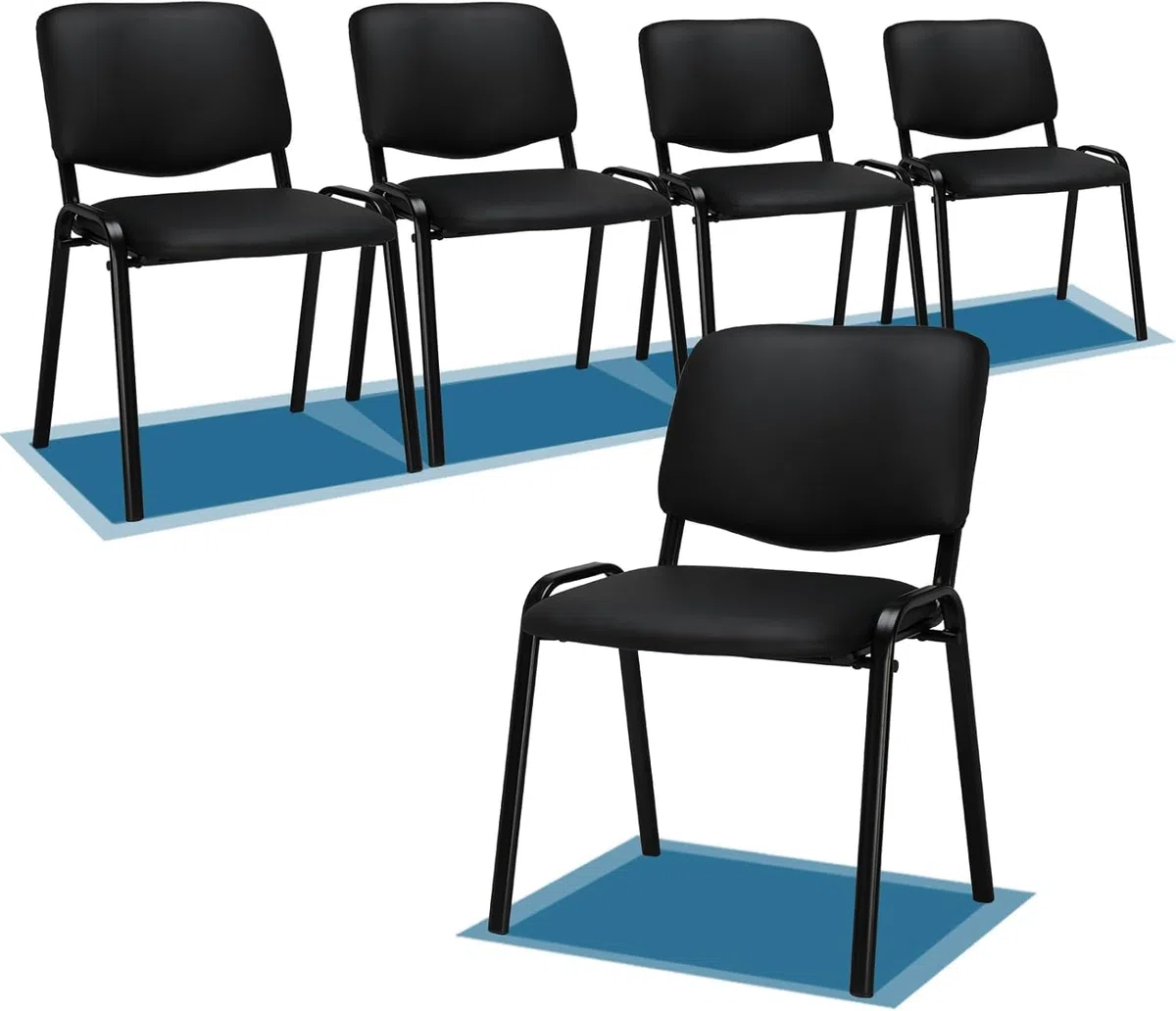 LEADZM Stapelstühle，Schwingstuhl，Bürostuhl Ohne Armlehne，mit Gepolsterter Sitzfläche & Rückenlehne，Konferenzstuhl, Home Office, Rezeption，5er(Pu-Schwarz)