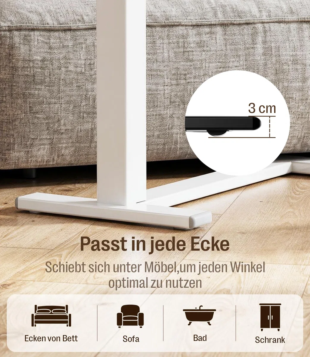 MAIDeSITe Beistelltisch C-Form mit Rollen,höhenverstellbarer Laptoptisch für Sofa&Bett,mobiler Beistelltisch mit geteiltem Tischdesign für Wohnzimmer&Schlafzimmer-Weiß