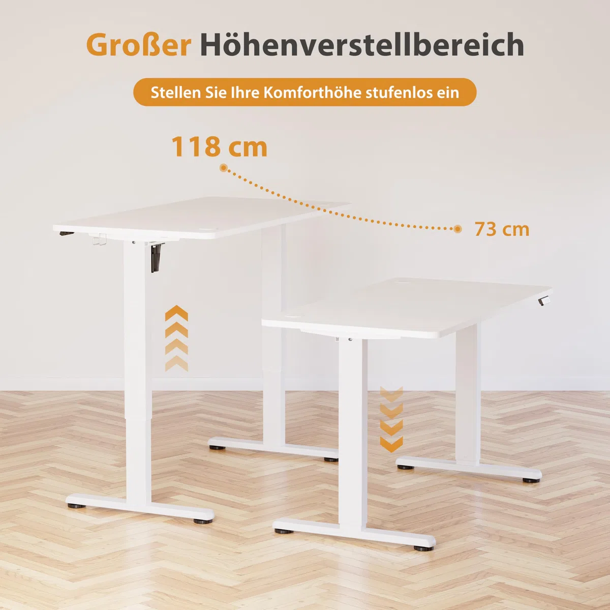 Höhenverstellbarer Schreibtisch 120 x 60 cm, Schreibtisch Höhenverstellbar Elektrisch mit Memory Funktion, Stehpult, Verstellbarer Tisch, Computertisch für Büro, Standing Desk, Weiß