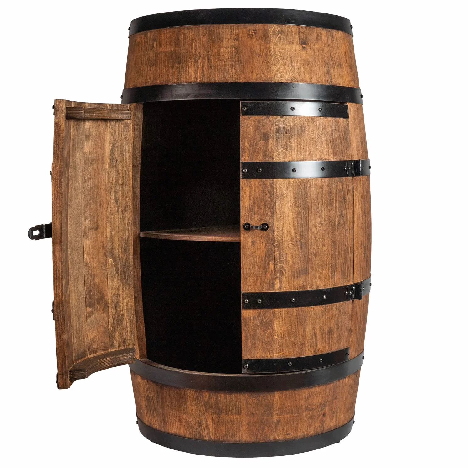 CREATIVE COOPER Weinfass Stehtisch mit Tür - Alkoholschrank Flaschenregal Holz Regale - Holzfass - Fassmöbel - Wine Rack - Wineregal - Weinbar - Fass bar mit Tür - Fassbar minibar 80Cm High (Wenge)