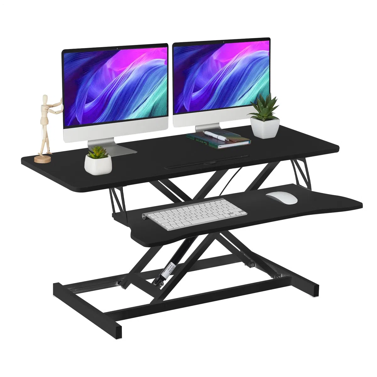 Generisch Steh-Sitz Schreibtischaufsatz Höhenverstellbar, 37'' Zweistufige Stehpult Konverter Mit Tastaturablage, Steh-Sitz- Für Zwei Monitore Und Laptop, 17 Kg Kapazität