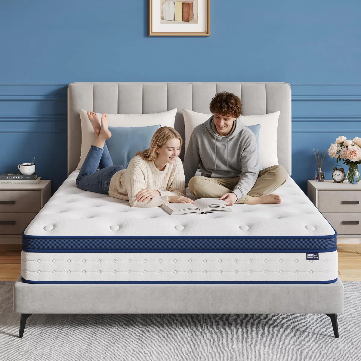BedStory Matratze 140x200cm, 7-Zonen Taschenfederkernmatratze Höhe 20cm, H4 Härtegrad Matratze, Gedächtnisschaum und unabhängige Sackfeder, Rückenentlastende, Blau