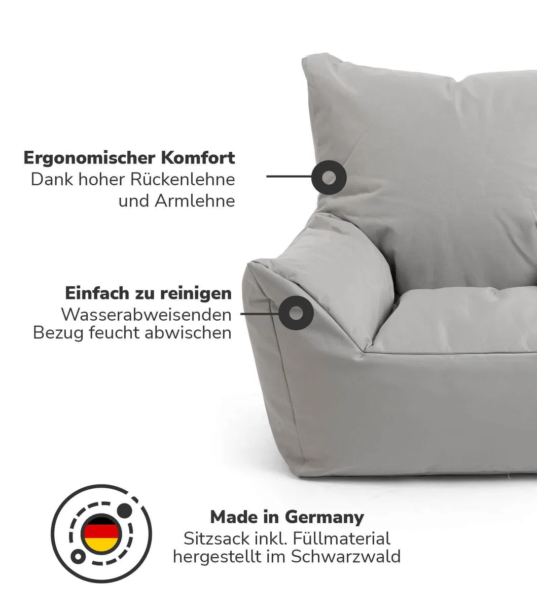 mokebo Kindersessel Outdoor 'Der Gartenzwerg', Sitzsack Kinder mit Füllung, auch als Lesesessel oder Sitzkissen fürs Kinderzimmer, Kindersitzsack oder Sessel für Kinder in Grau