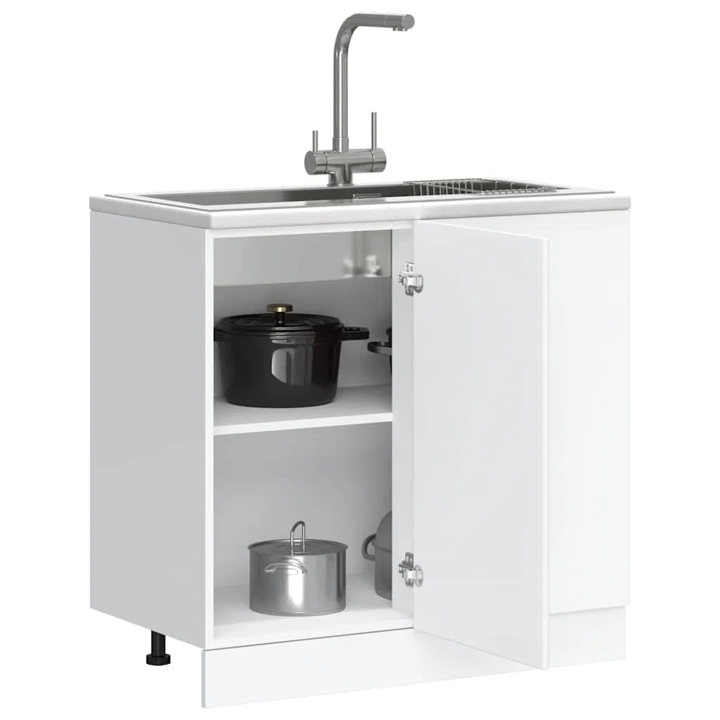 Myheimly Küchenschrank Holzwerkstoff,hoher Küchenschrank, Schrank,Küchenzeile,Schrank Küche,Einbauküche Küchenunterschrank Porto Weiß Holzwerkstoff