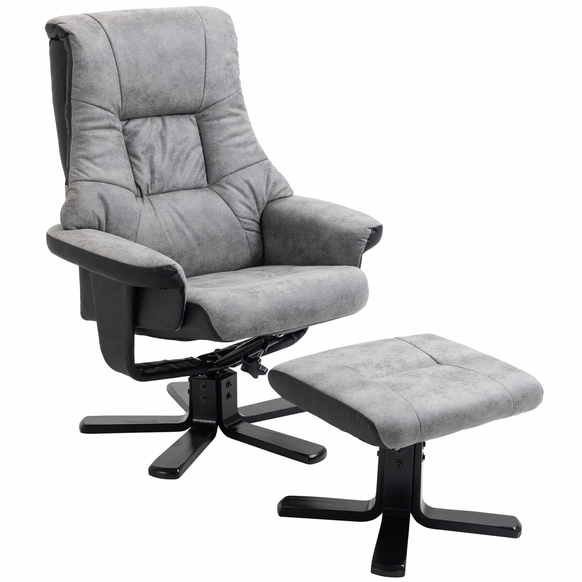 HOMCOM Relaxsessel mit Hocker, Drehbarer Fernsehsessel, TV Sessel mit Liegefunktion, Polstersessel, Mikrofaser Grau, 78 x 82,5 x 109 cm