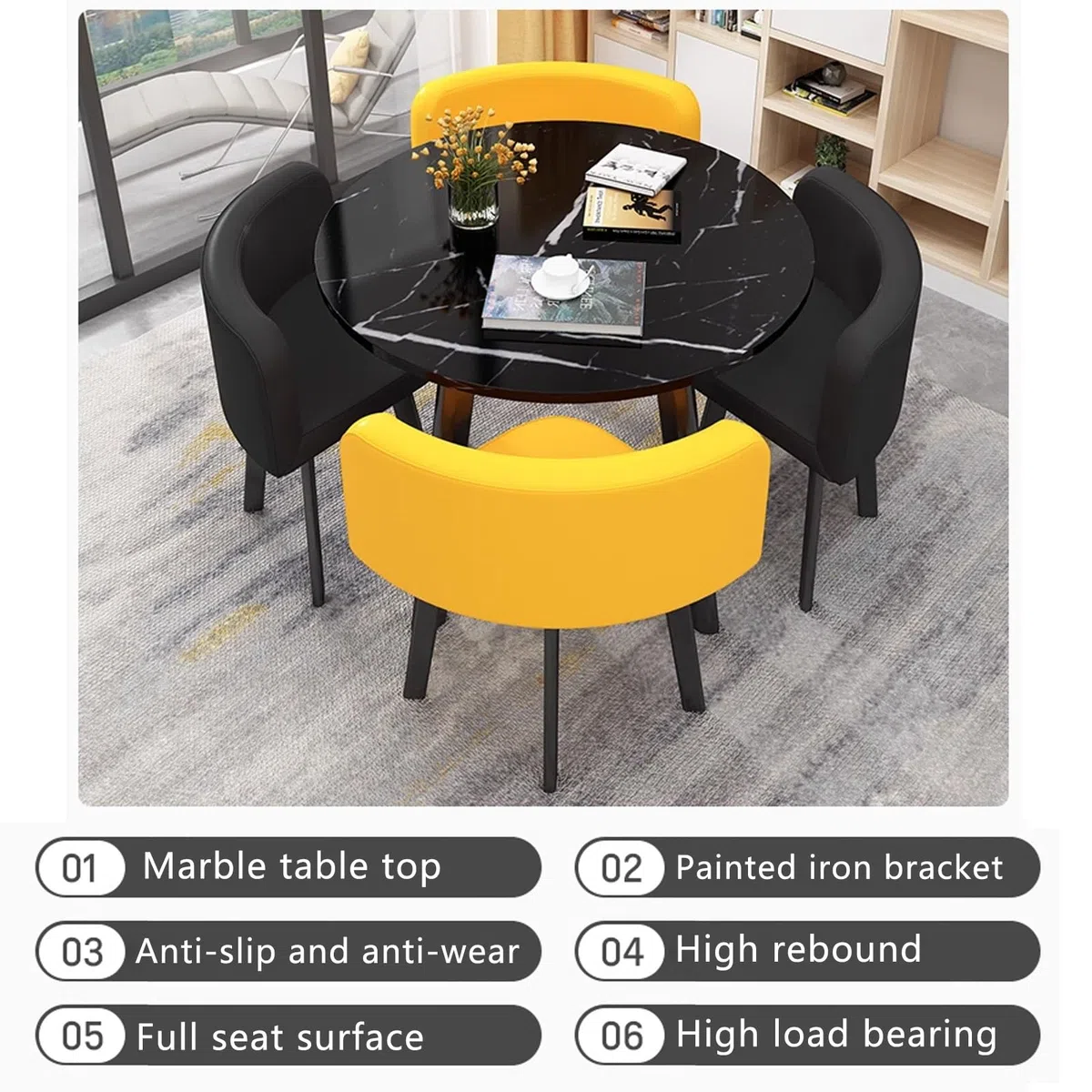Rundes Esstisch-Set mit 4 Stühlen, Tisch und Stuhl Set, Light Green