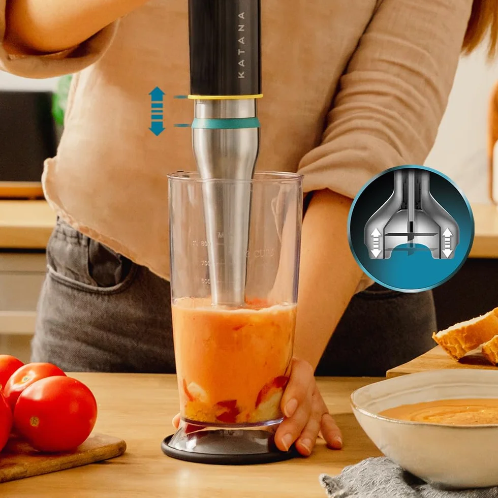 Cecotec Handmixer Katana 15 TotalDestroy Smash B. 1500 W, Total Destroy, PerreoMove, 21 Geschwindigkeiten, Turbo-Funktion, Spritzschutzhaube, 8 Titan-Klingen, 800ml Becher
