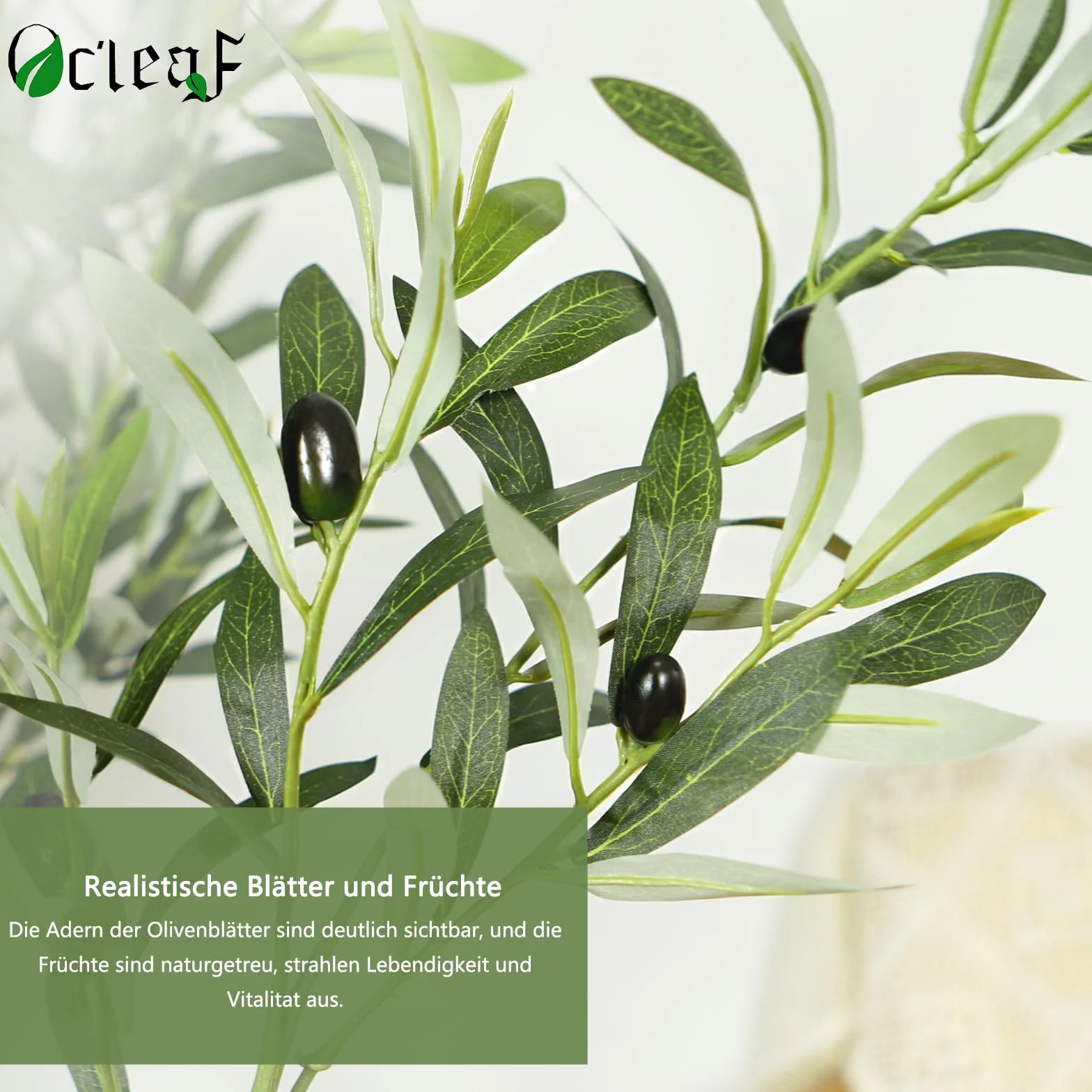 Oc'leaf Olivenbaum Künstlich - 180cm Künstliche Pflanzen Groß Olivenbaumpflanze, Künstlicher Olivenbaum im Topf, Olivenbaum Deko für Zuhause, Wohnzimmer, Schlafzimmer, Büro, Garten