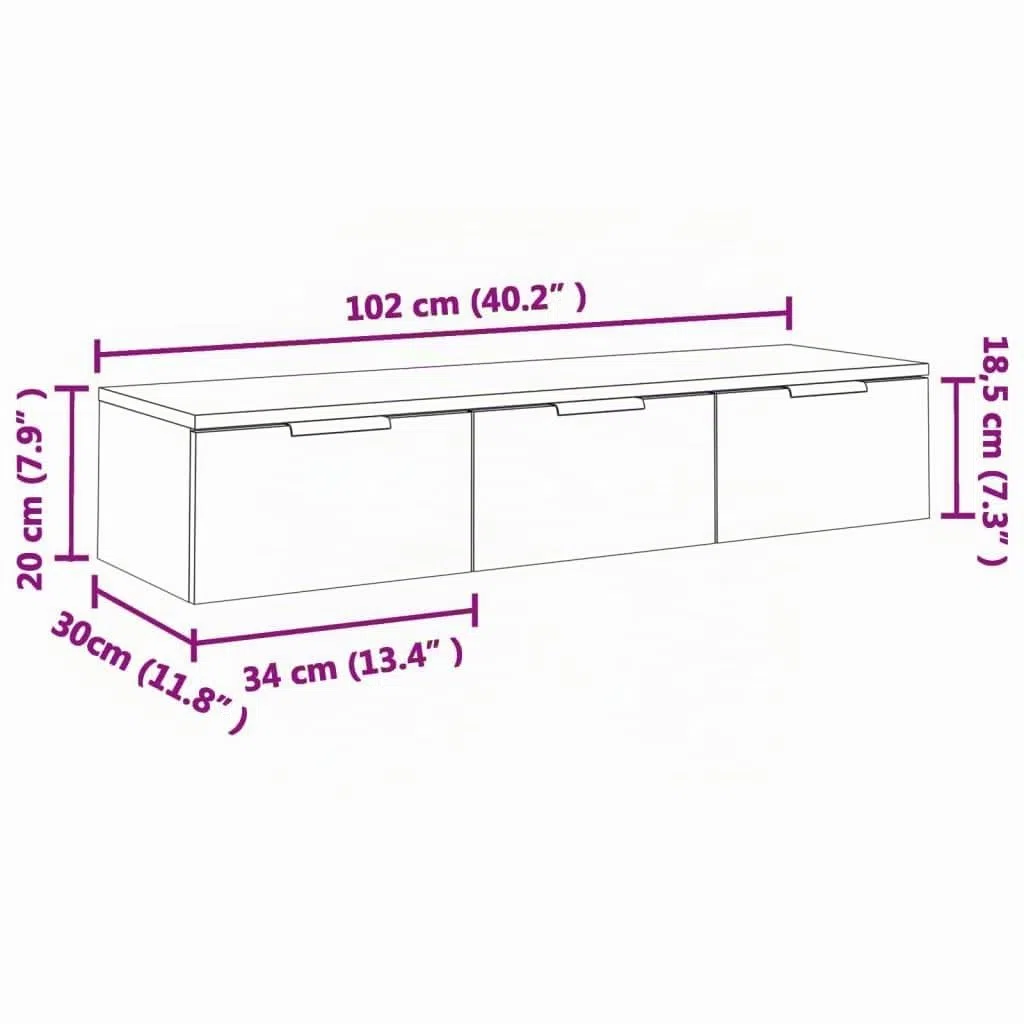 vidaXL Wandschrank TV Schrank Hängeschrank Fernsehschrank Lowboard Fernsehtisch HiFi TV Möbel Wohnzimmer Sonoma-Eiche 102x30x20cm Holzwerkstoff