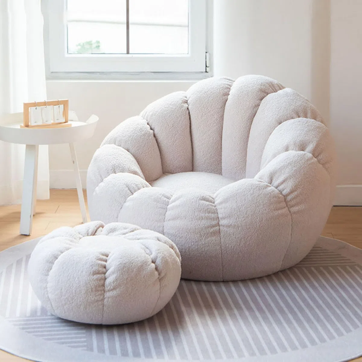 Lazy Sitzsack-Stuhlbezug, (ohne Füllstoff) Sessel aus Ultraweichem Teddy-Stoff, Kürbis-Optik Weicher Hochwertiger Sofaüberwurf für Bohnensäcke 85 x 65 cm,White