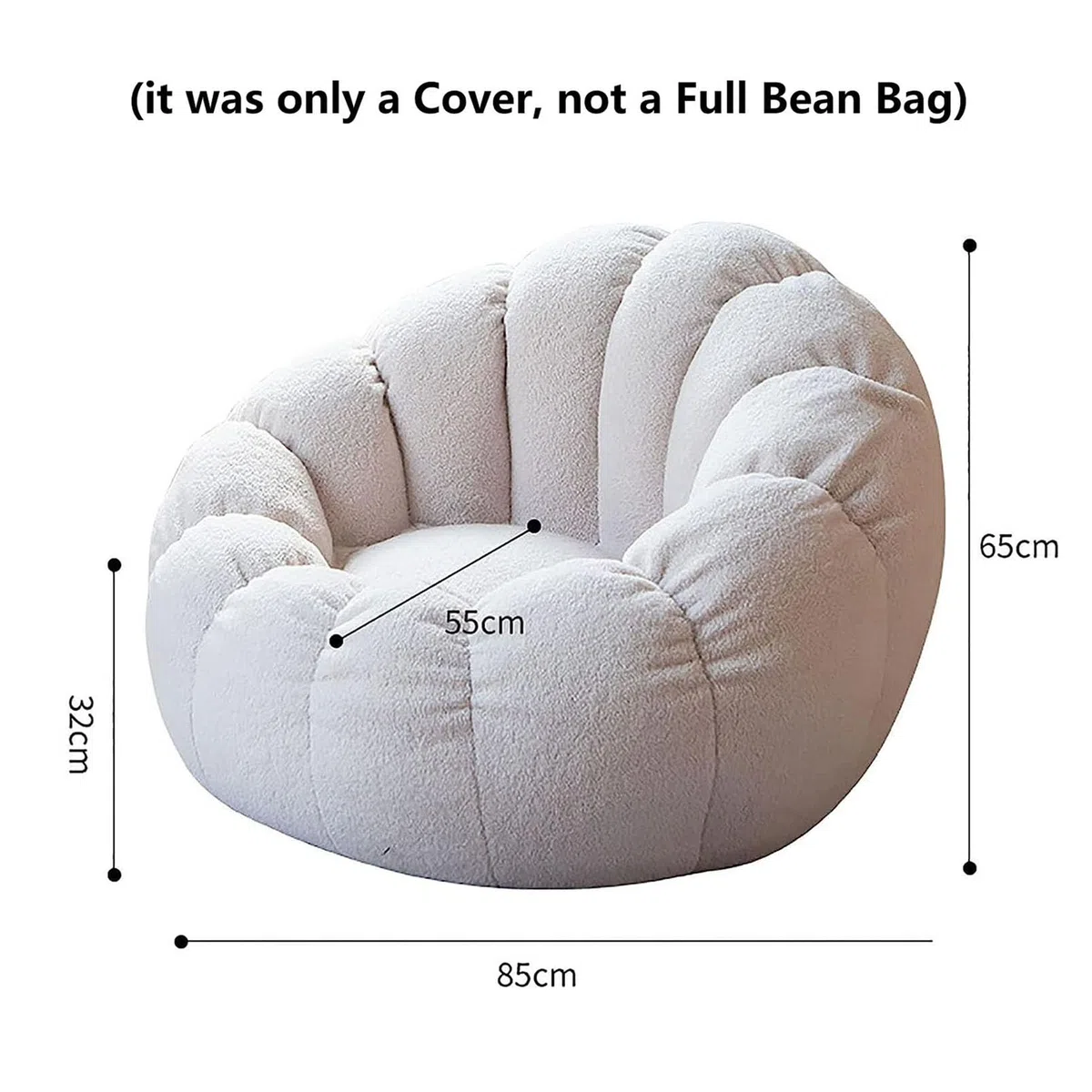 Lazy Sitzsack-Stuhlbezug, (ohne Füllstoff) Sessel aus Ultraweichem Teddy-Stoff, Kürbis-Optik Weicher Hochwertiger Sofaüberwurf für Bohnensäcke 85 x 65 cm,White