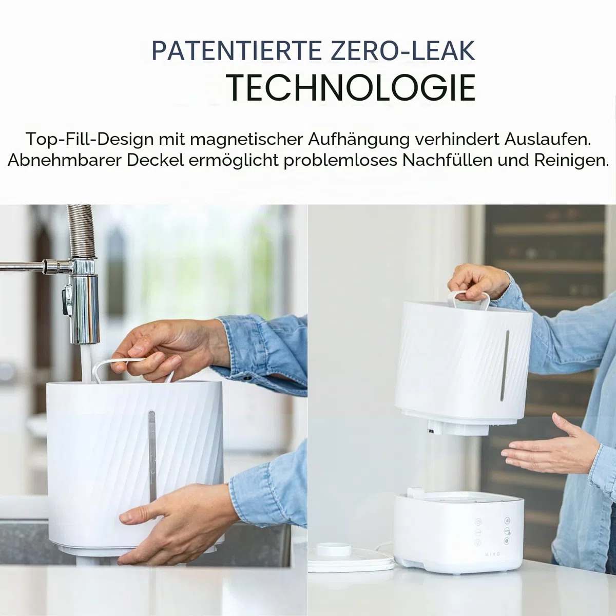 MIKO Luftbefeuchter mit kühlem und warmem Nebel, Ultraschall-Luftbefeuchter für große Räume und Schlafzimmer – Wasserfilter, automatischer Modus, kein Leck, Schlafmodus, integrierter Timer