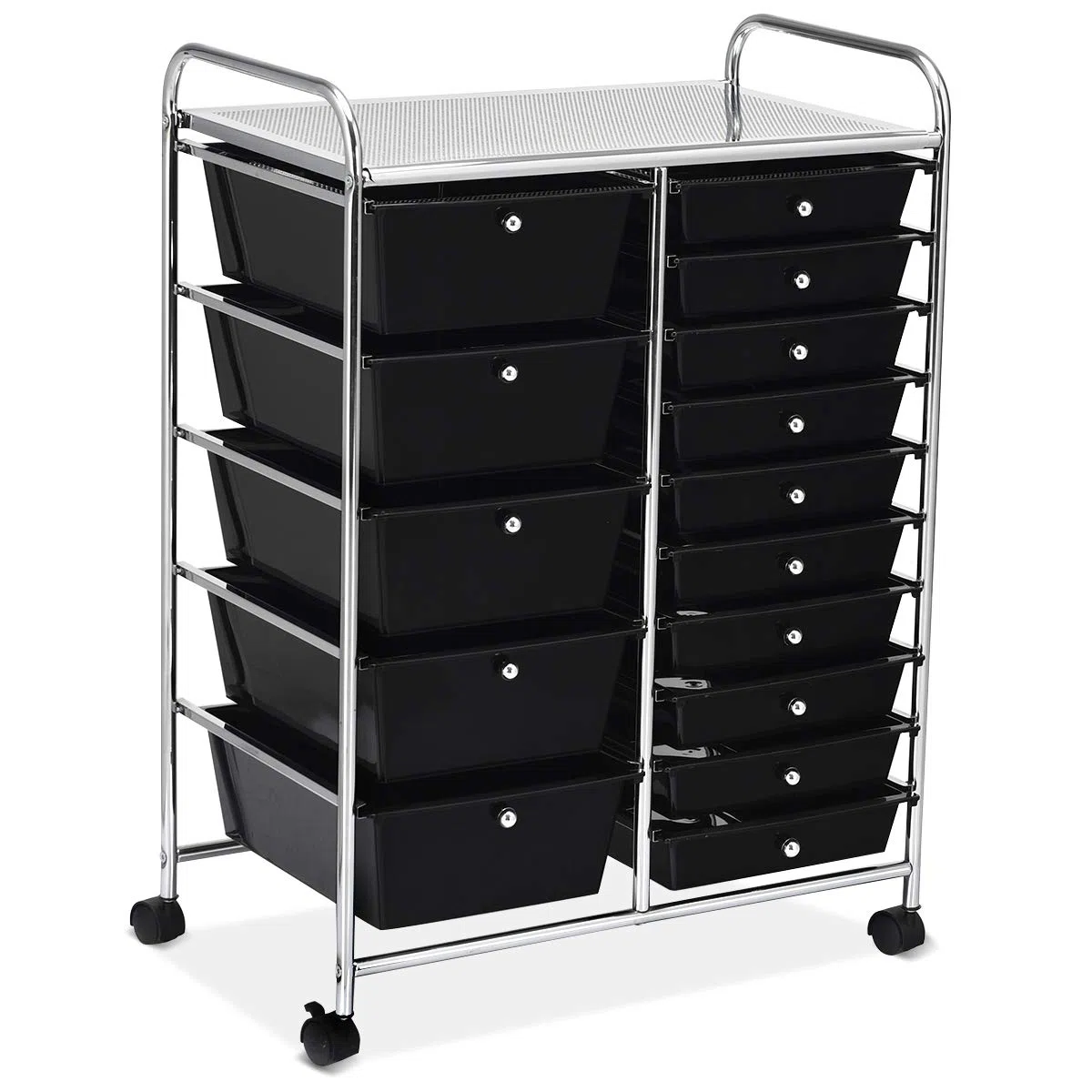 GOPLUS Rollwagen mit 15 stapelbaren Schubladen, Schubladenwagen Farbewahl, Beistellwagen Haushaltswagen Rollcontainer Badrollwagen Badtrolley Badregal (Schwarz)