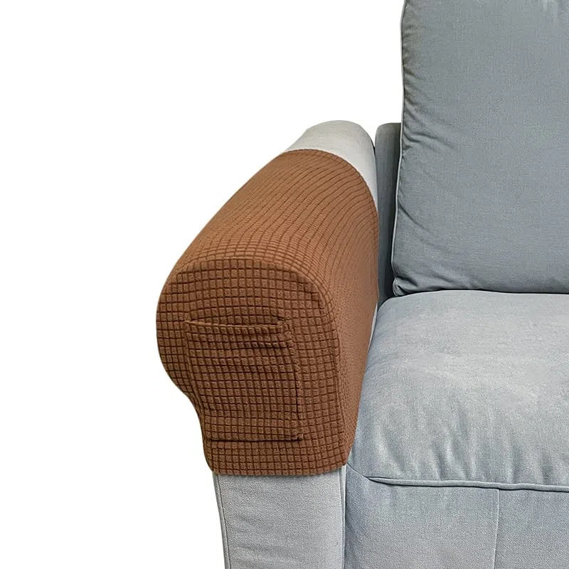 Skybook Armlehnen-Stuhlhussen mit 1 Tasche, dehnbar, für Sessel, Couch, Armlehnen, rutschfest, Spandex, Polyester, Sofa-Stuhl-Armkappen, Schonbezüge für Möbelschutz, 2er-Set (Kaffee)