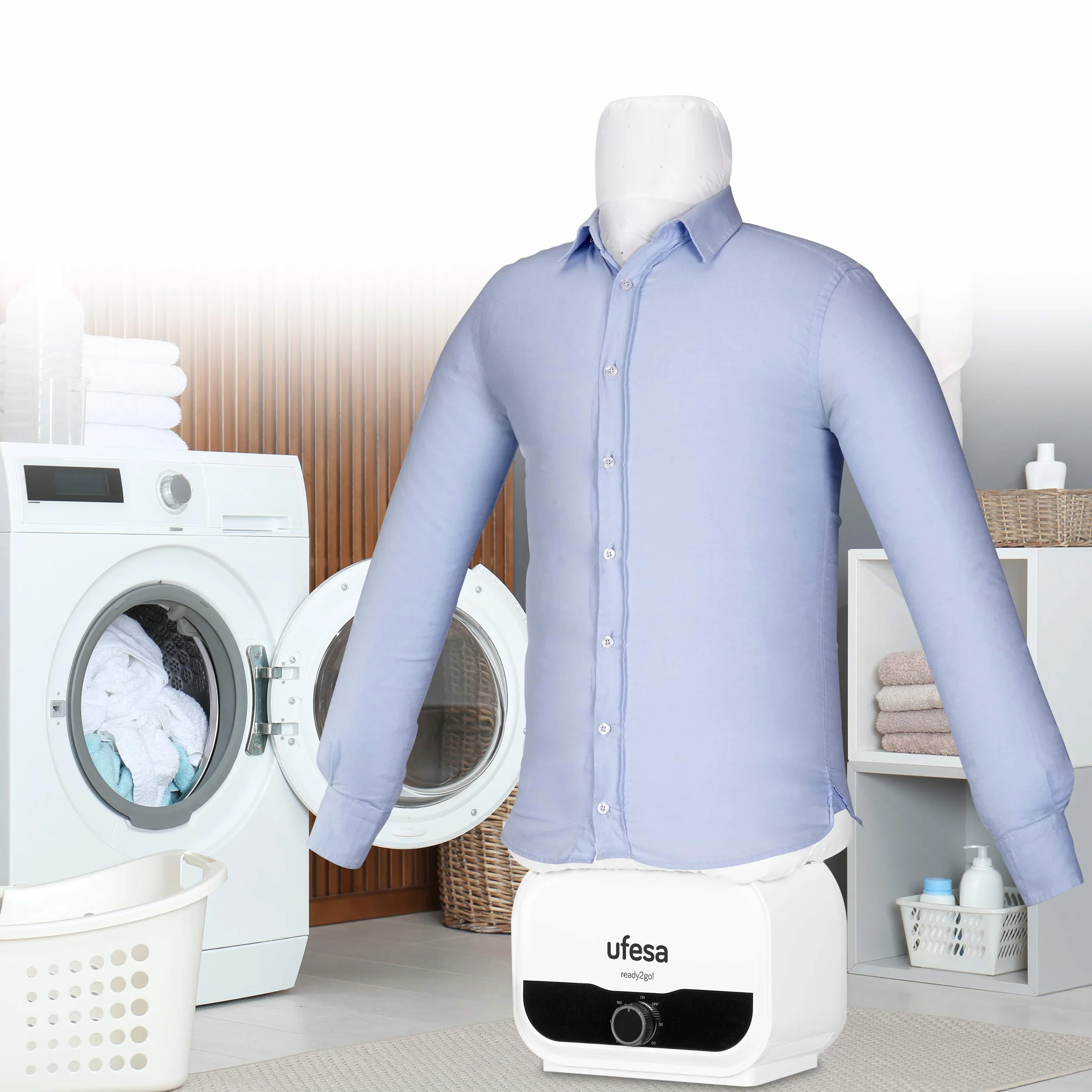 Ufesa SV1200 Automatischer Hemdenbügler, Bügelpuppe, Bügelautomat für Hemden, Blusen un T-Shirts, Beseitigt Falten und neutralisiert Gerüche, einstellbare Größen,Timer ab 30 min bis zu 3 Std, 1200W