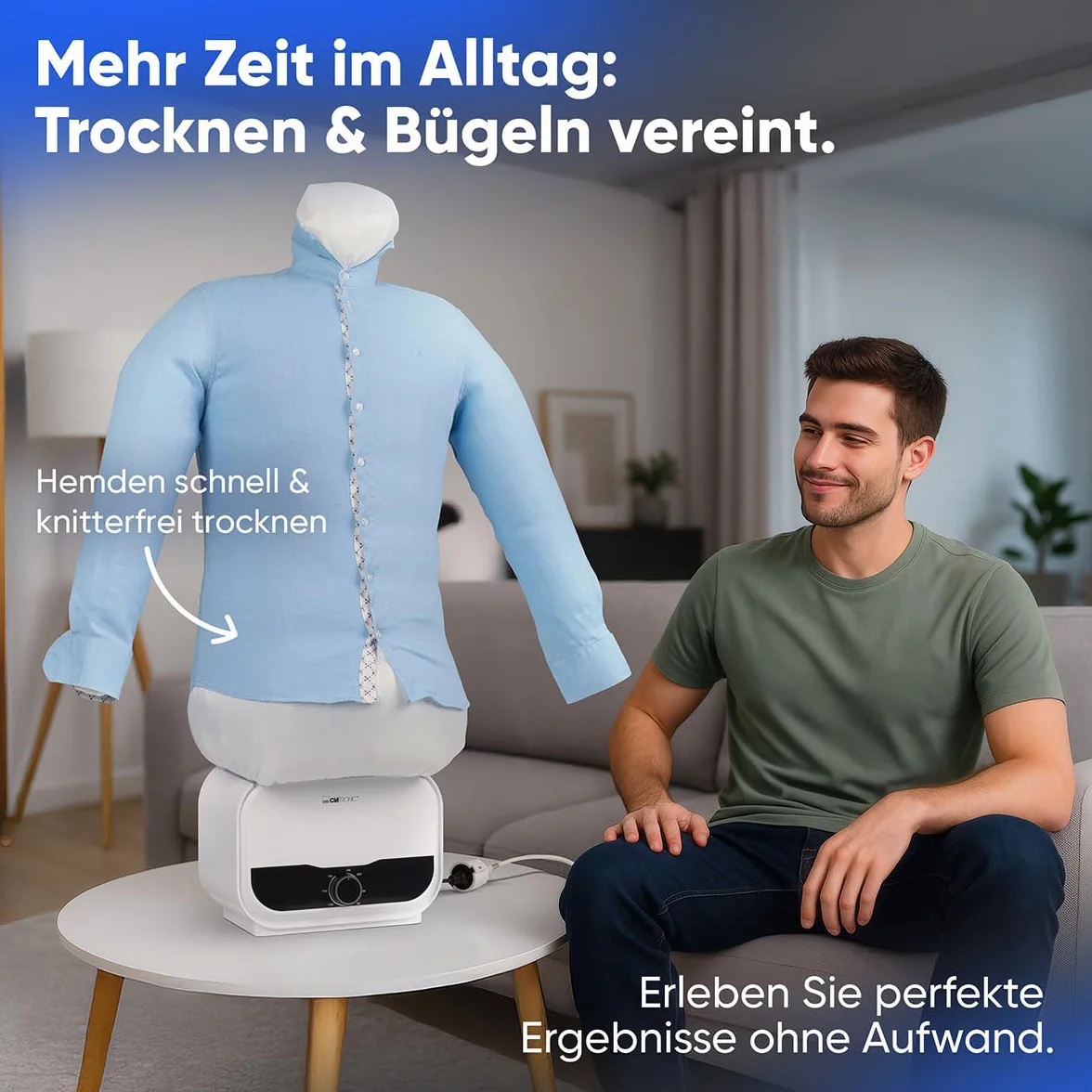 Clatronic automatischer Hemdenbügler | Bügelpuppe mit leistungsstarken 1200W | Bügelmaschine mit One Size-Ballonkörper | Schnell, effizient, einfach | Bügelautomat | HBB 3734