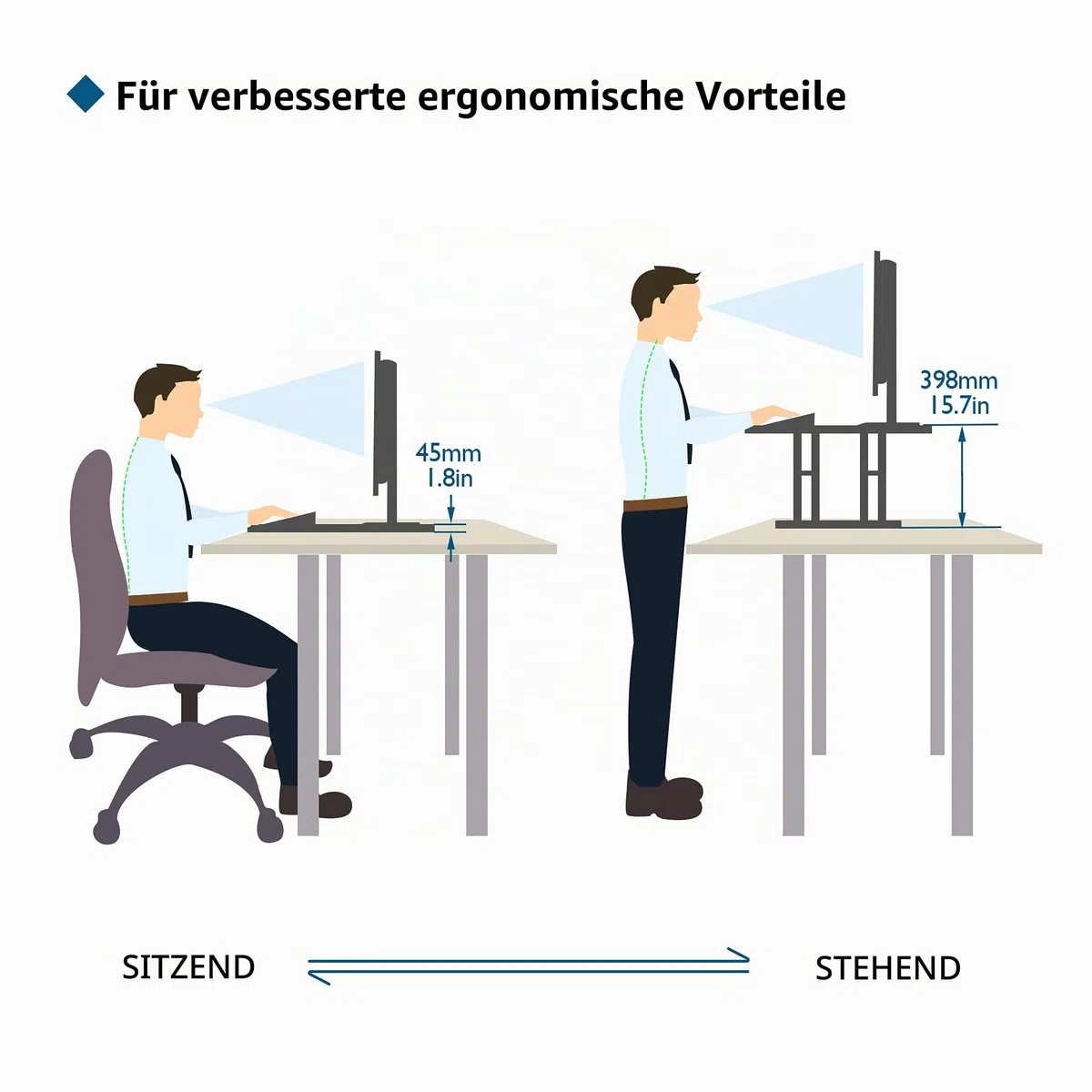 BONTEC Höhenverstellbarer Schreibtischaufsatz, Schreibtisch Erhöhung 67x47cm, Tragfähigkeit 8 kg, Stehpult, Ergonomischer Stehtisch, Standing Desk Converter Für Laptop & Monitor