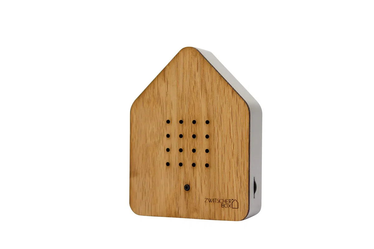 RELAXOUND Zwitscherbox DAS ORIGINAL (Oak, Eiche, Holz) Vogelgesang Naturgeräusche Waldatmosphäre Soundbox Vogelzwitschern Bewegungsmelder
