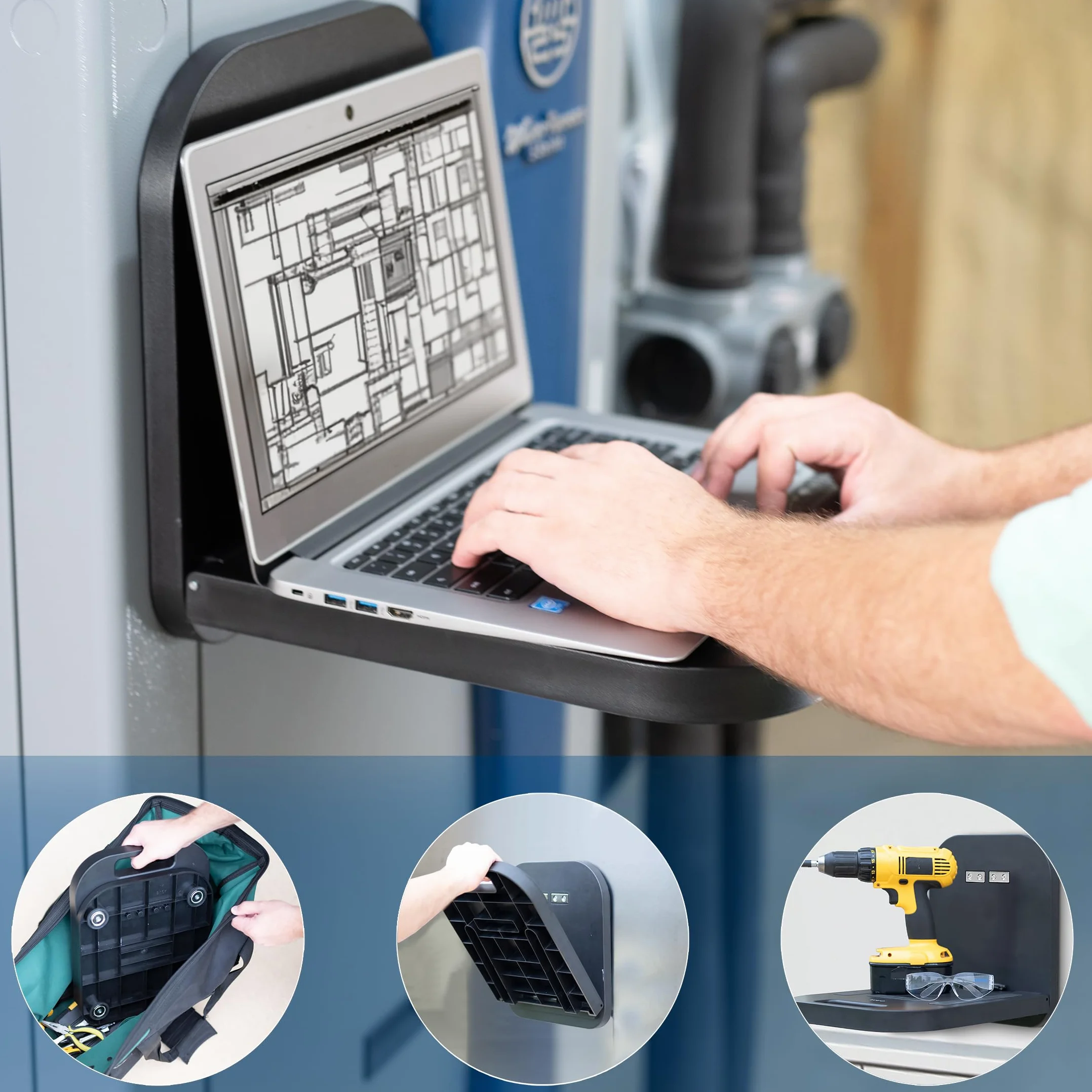 VIVO Magnetische tragbare Laptop-Workstation, Notebook/Tablet-Regal, Nutzplattform mit 15 kg Kapazität, freihändiger kompakter Schreibtisch, Befestigung an Stahloberflächen, schwarz, DESK-MAG01
