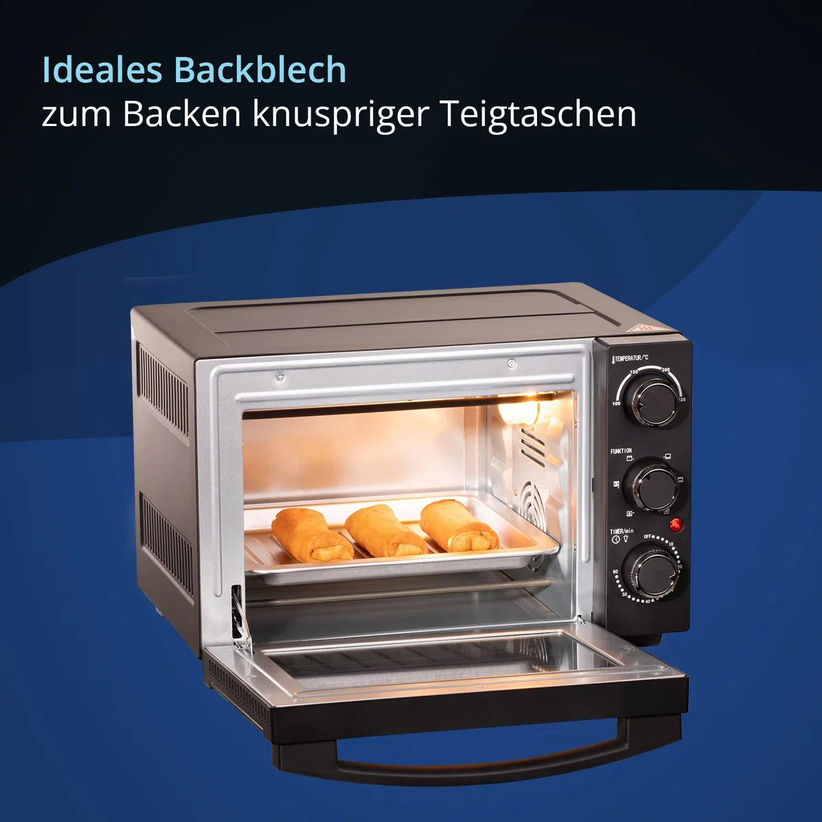 KHG Minibackofen MBO-15S in schwarz mit Umluft, Ober-/Unterhitze, 15l Garraum, Brotbackofen, inkl. 6 Funktionsstufen, Timer, Innenbeleuchtung, Backblech, Entnahmegriff, Grillrost