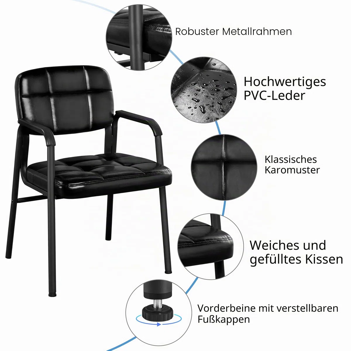 Yaheetech Besucherstühle Wartezimmerstühle Gästestühle mit Armlehne und Lehne, Konferenzraumstühle Wohnzimmerstuhl Polsterstuhl Esszimmerstuhl Kunstleder für Wohnzimmer, 2 Stück Schwarz