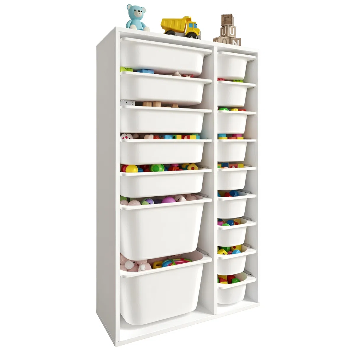 LEOKIDS Spielzeugaufbewahrung mit 16 Boxen – Kinderregal Spielzeugschrank Organizer Weiß MDF