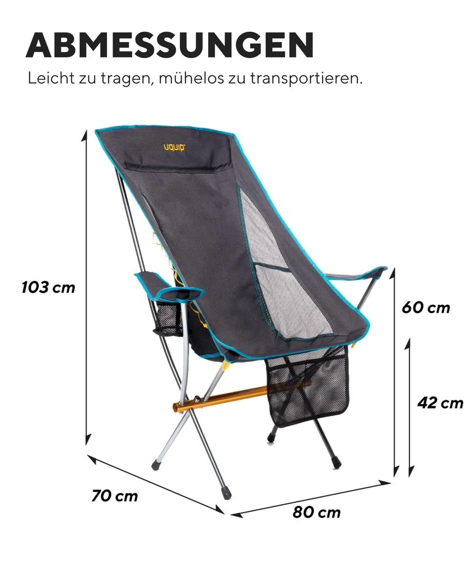 Uquip Campingstuhl Infinity Lounger I Leichter Faltbarer Klappstuhl mit 120 kg Traglast I kompakter Faltstuhl aus Aluminium I tragbarer Outdoor-Stuhl für Camping, Wandern, Radtouren & Festivals