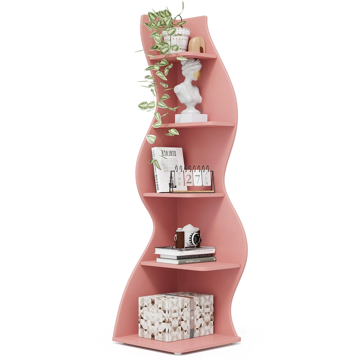 Tribesigns Eckregal, 178 cm hoch, Lagerregal, Bücherregal, Pflanzenständer, Organizer-Einheit, 5 Stufen, Modern, für Zuhause, Büro, Wohnzimmer, Schlafzimmer, Balkon, Rosa, 1 Stück