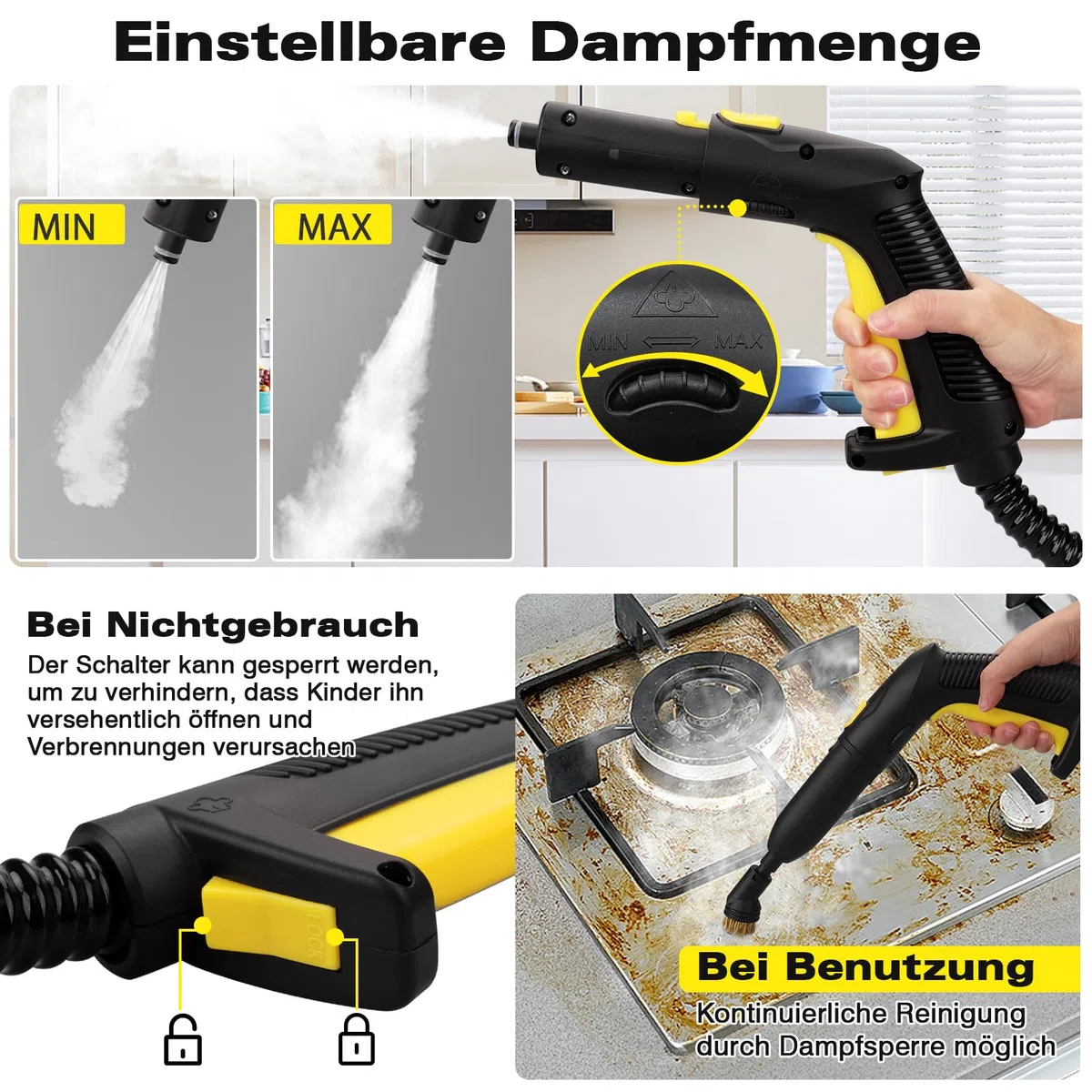 TVD Dampfreiniger, Polstermöbelreiniger, Dampfreiniger mit 5 m extra Langem Netzkabel für Bodendampfer, Ofen, Auto, Fliesen, Teppich, Polster, Sofa, Bettwanzen.