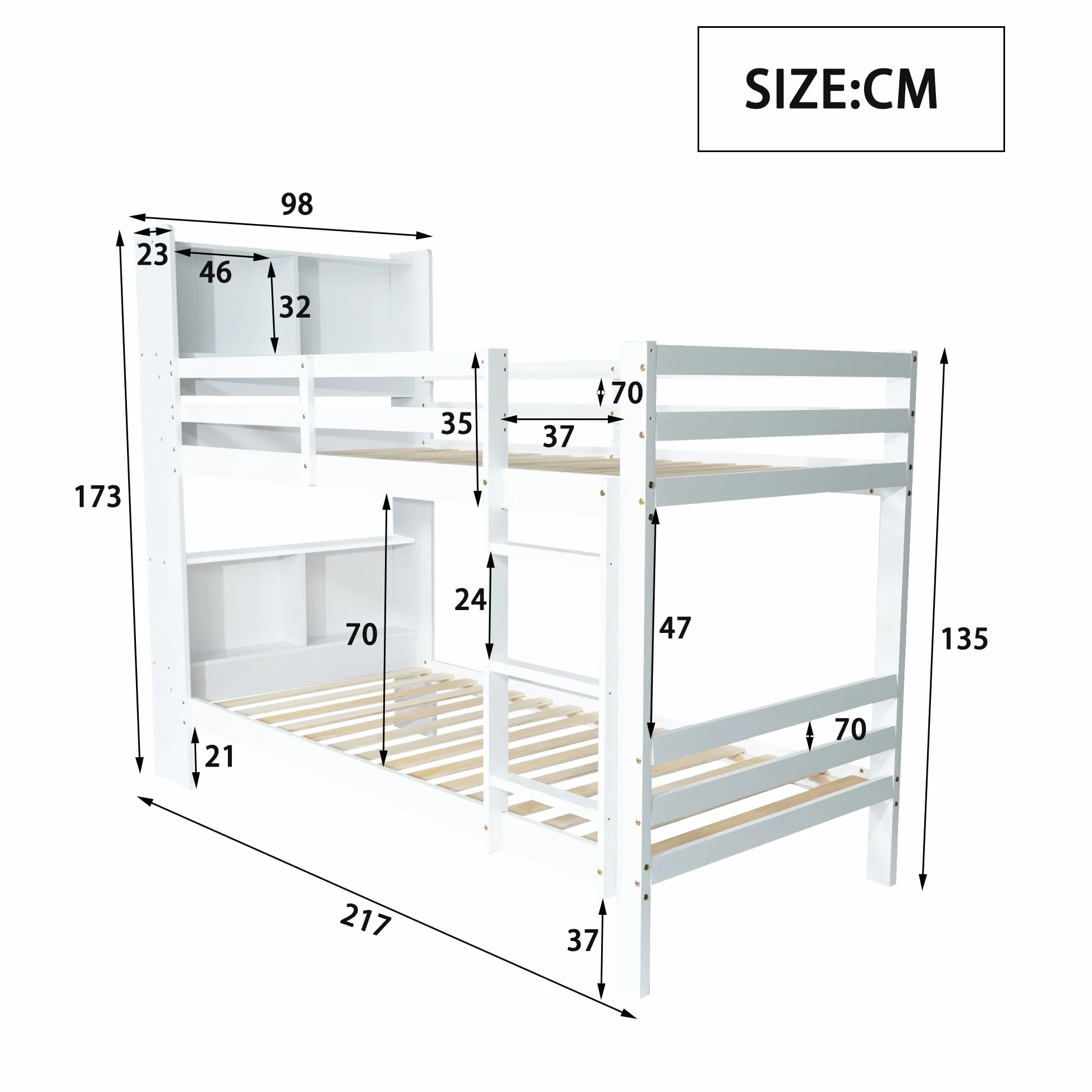Etagenbett Kinderbett 90x200 cm, Hochbett mit Stauraum Regalen und Leiter, Modern Doppelbett für 2 Kinder mit Rausfallschutz, Weiß