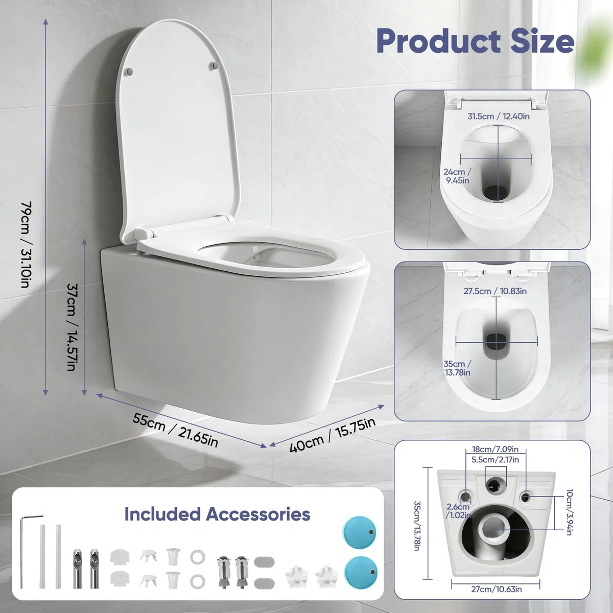 Hänge WC Spülrandlos Wand WC Toilette ohne Spülkasten, leise unter 50dB, 400kg Tragfähigkeit