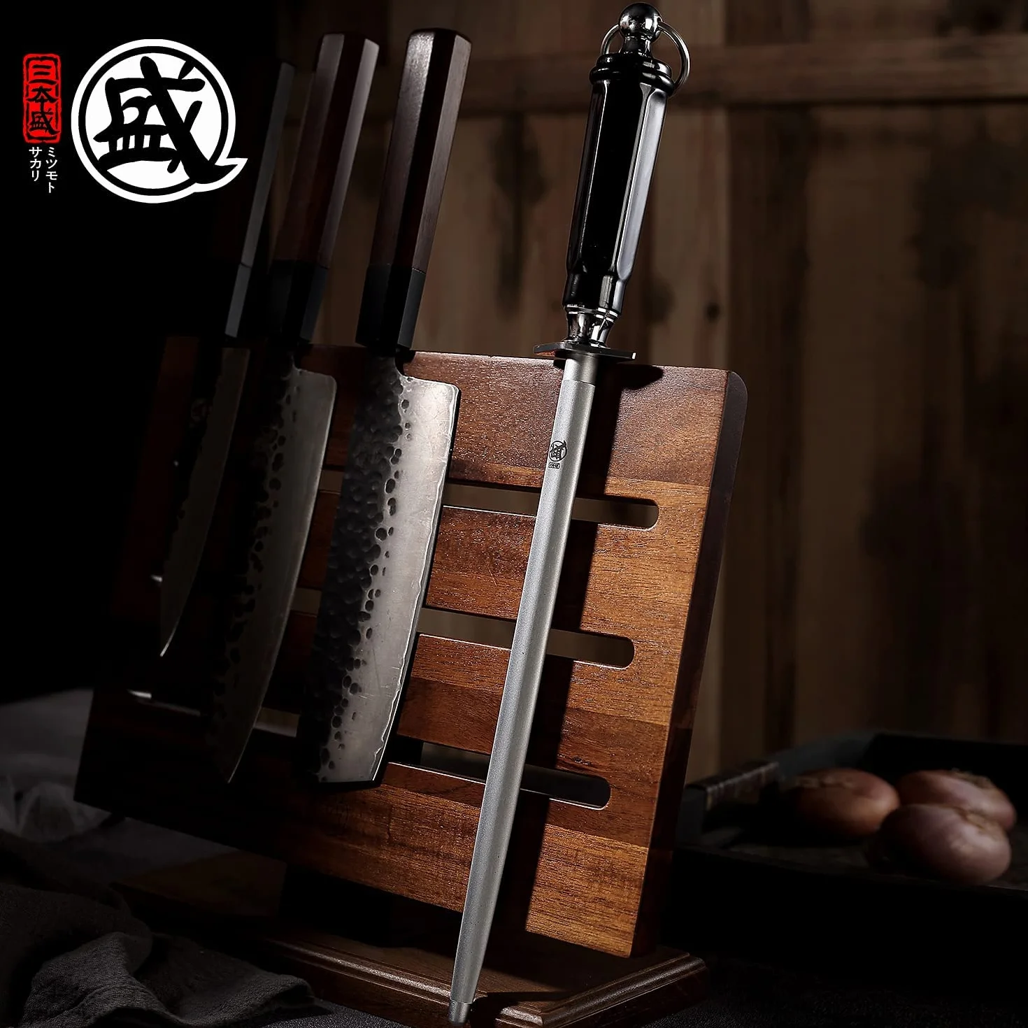 MITSUMOTO SAKARI 40 cm Edelstahl Wetzstab, Japanischer Messerschärfer mit Hohem Kohlenstoffgehalt Wetzstahl, Küchenstahl Wetzstein Profi (ABS-Griff und leistungsstarker Magnet)