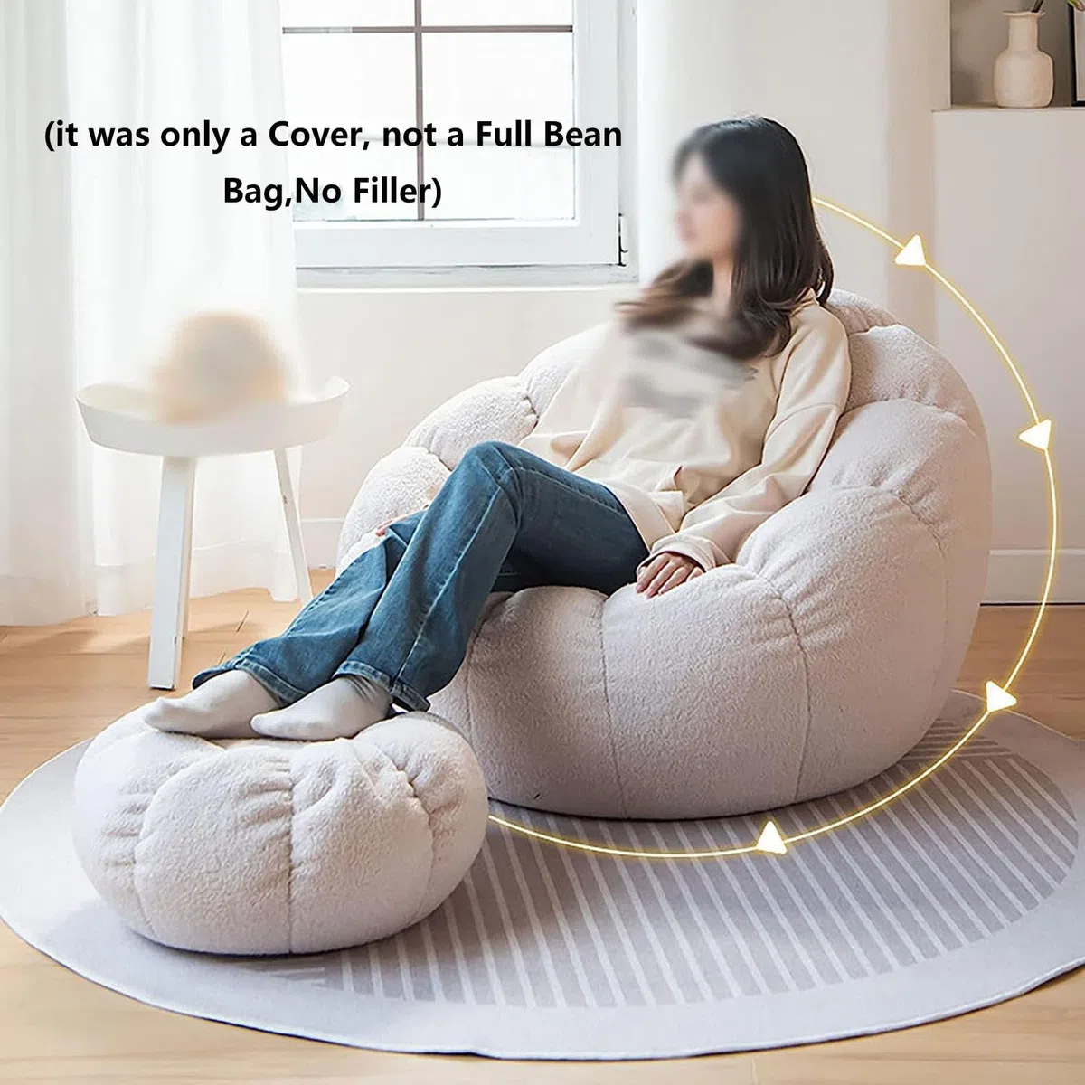 Lazy Sitzsack-Stuhlbezug, Sitzsack Bezug ohne Füllung Sessel aus Ultraweichem Teddy-Stoff Kürbis-Optik 85 x 65 cm für Outdoor & Indoor Gaming Entspannen,Weiß