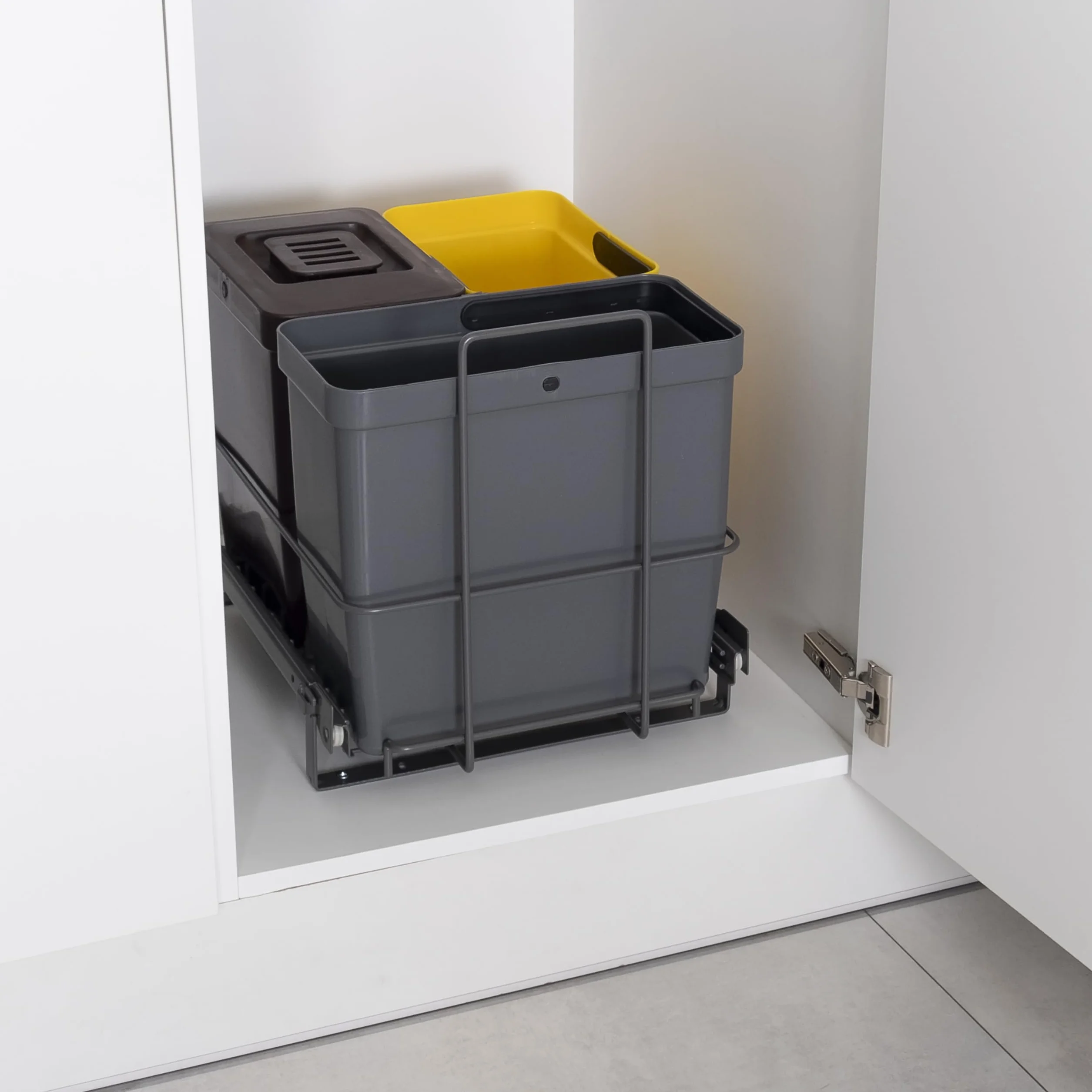 LM 64/3a Einbau Mülleimer ausziehbar mit 3 Abfalleimer (1x11L, 2x8L) in Farben anthrazitgrau, gelb, braun - Trio Mülltrennsystem für die Küche Unterschrank- anthrazit 32,8 x 43,3 x 35,4cm