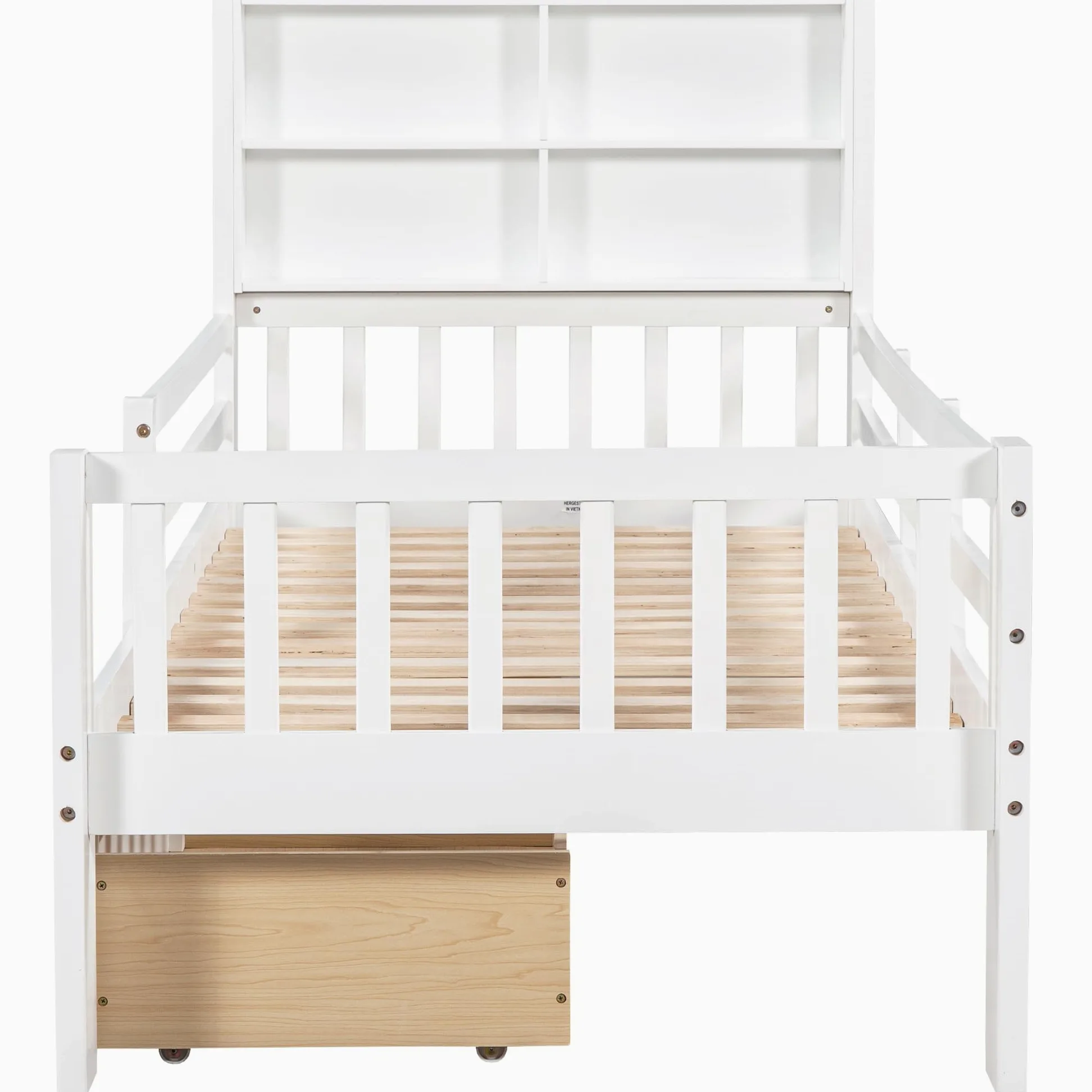 Kinderbett 90x200 Holzbett mit Schubladen und Tafel Kopfteil Bücherregal Rausfallschutz Lattenrost Stauraum Jugendbett Funktionsbett Bettgestell Holz Weiß
