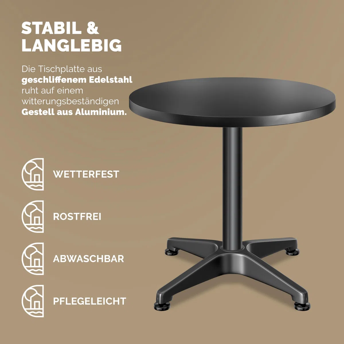 Casaria® 2in1 Stehtisch Höhenverstellbar 70 cm / 115 cm Hoch Aluminium Ø 60 cm Rund Wetterfest Outdoor Indoor Camping Bistrotisch Balkonmöbel Schwarz