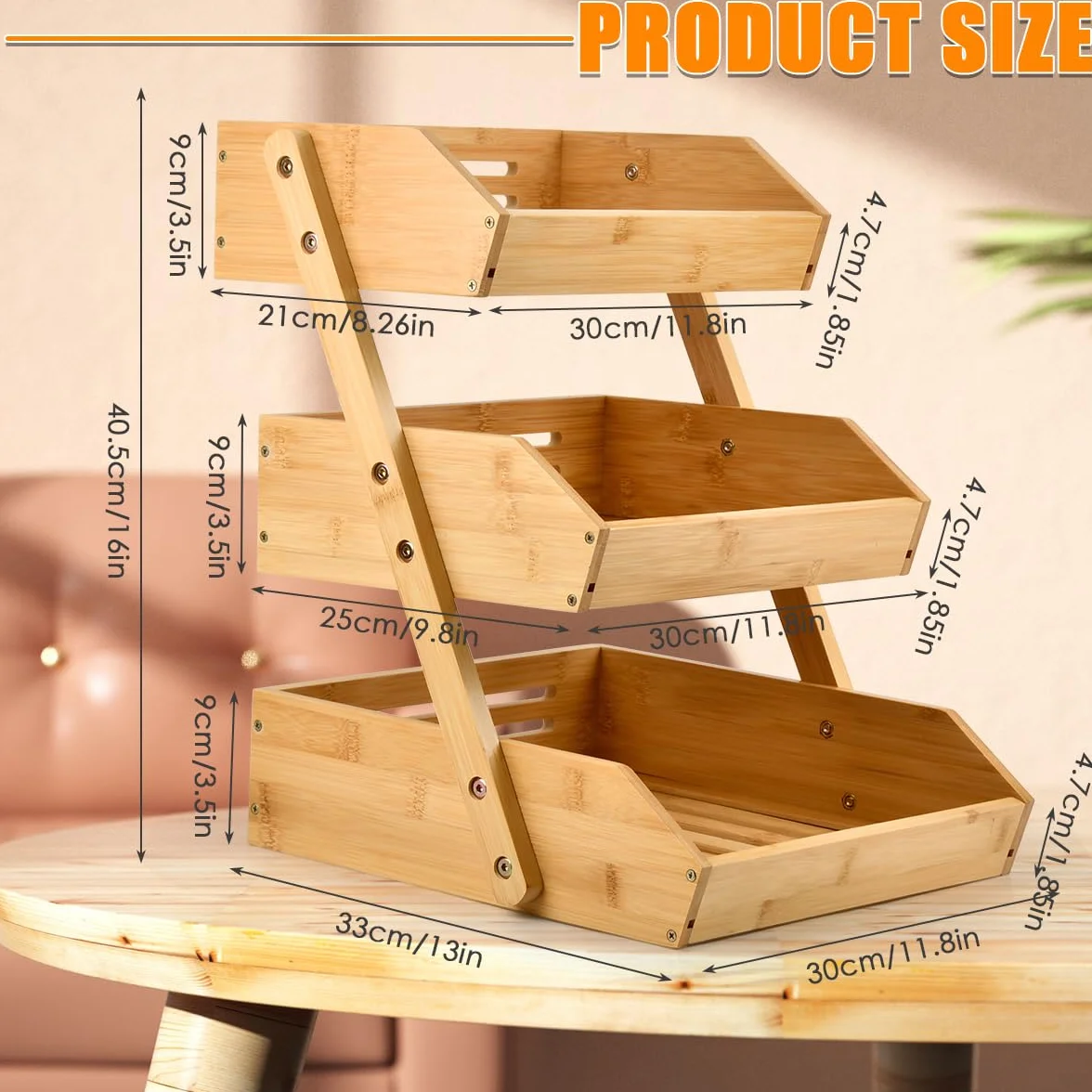 Obstkorb Bambus, Obst Etagere 3 Stöckig Obst Etagere Holz, Bambus Obstkorb 3 Etagen Abnehmbarer Obstständer Obstschalenhalter für Theke für Gemüse, Brot, Snack