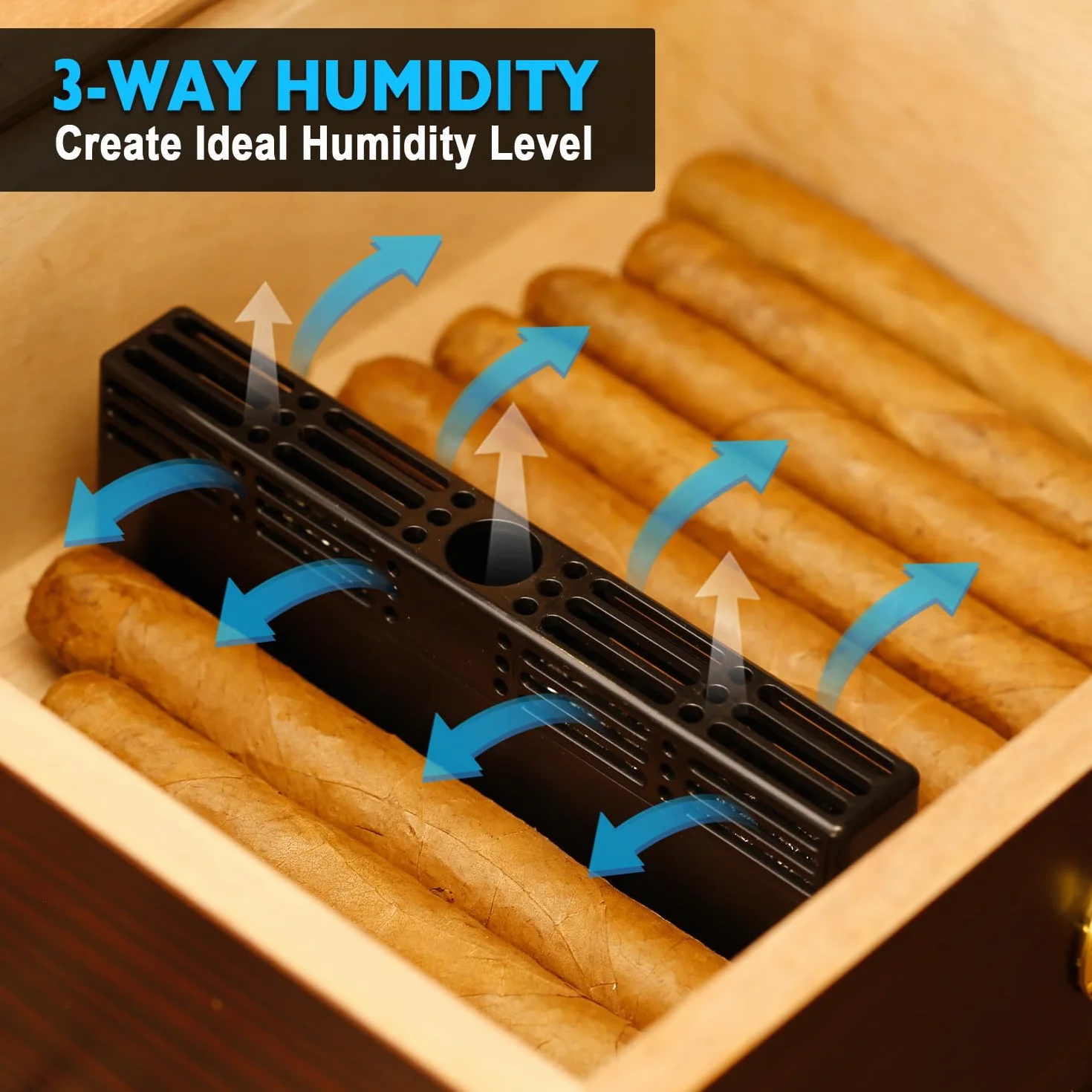 Zigarren Befeuchter für Zigarren-Humidor, Zigarren-Box 3-Wege Luftbefeuchtungssystem für 1-100 Kuba-Zigarren, als Humidor-Teiler, hält 70% RH, Humidor-Luftbefeuchter passend für alle Arten