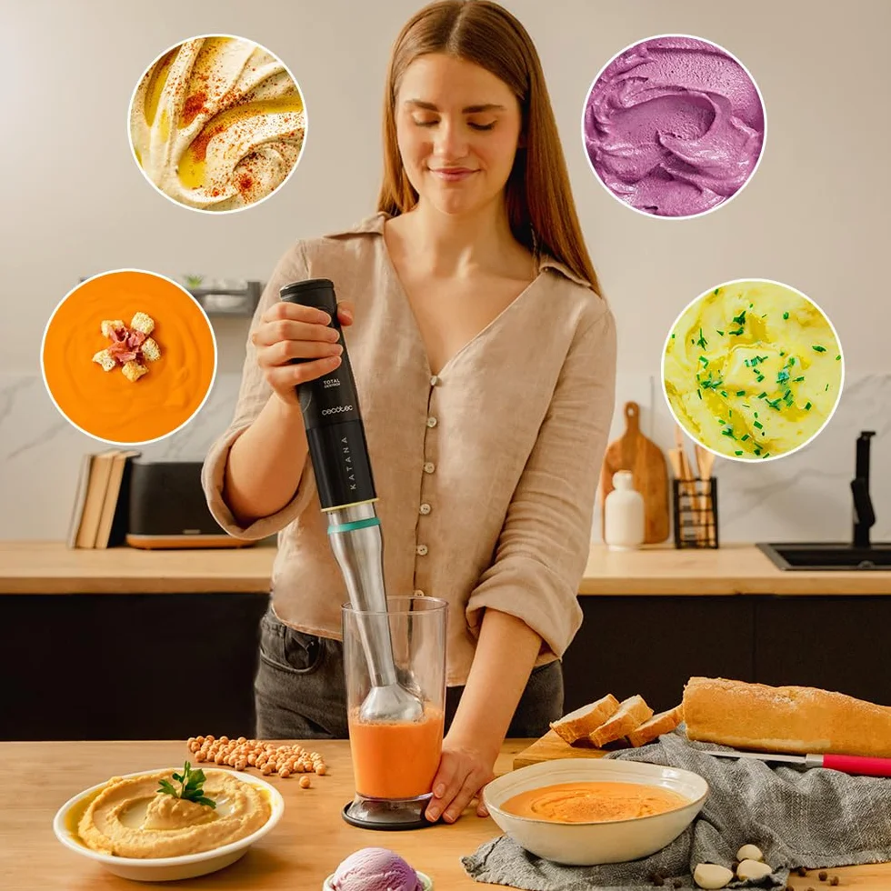 Cecotec Handmixer Katana 15 TotalDestroy Smash B. 1500 W, Total Destroy, PerreoMove, 21 Geschwindigkeiten, Turbo-Funktion, Spritzschutzhaube, 8 Titan-Klingen, 800ml Becher