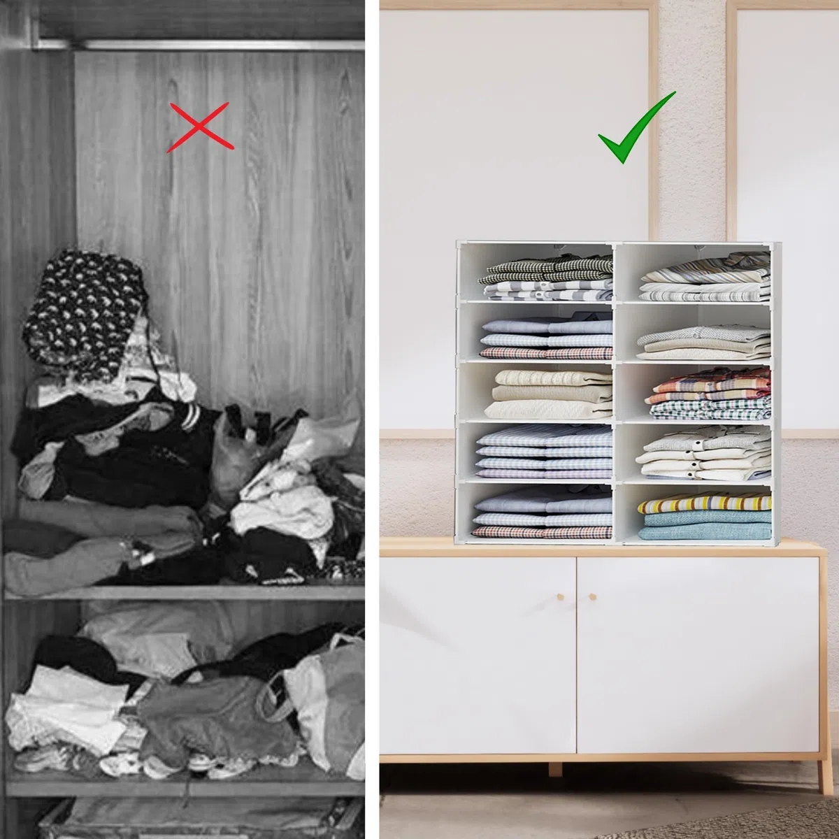 Modulares Regal, Kleiderorganizer für Schrank, Regal für Zimmer, Flur. Aufbewahrungsregal für Zuhause, Flur, Schlafzimmer. 10 Module