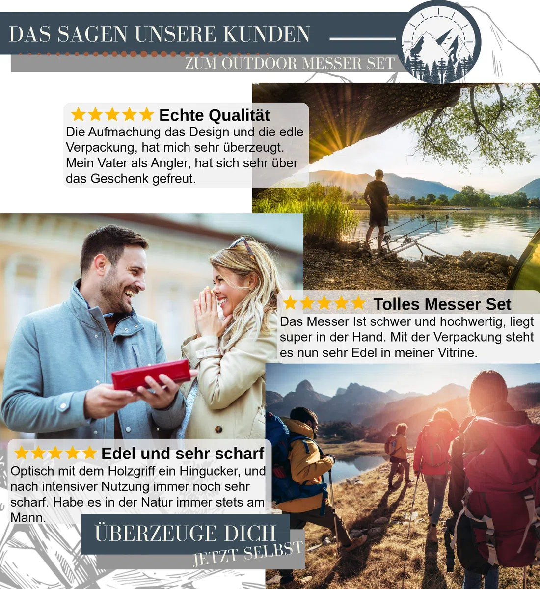 Le Flair® Outdoor Messer - Einhandmesser Taschenmesser mit 8,5cm Edelstahl Titanklinge - Survivalmesser mit Korrosionsschutz - Bushcraft Messer inkl. Messerschärfer und Magnetbox - Klappmesser